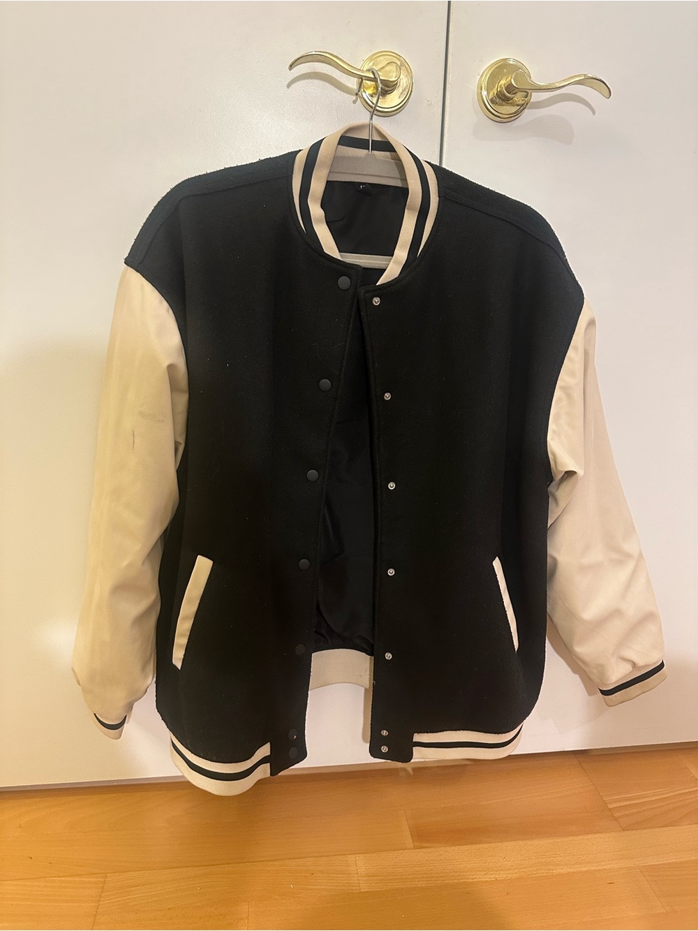 H&M Black and Cream Varsity Bomber Jacket